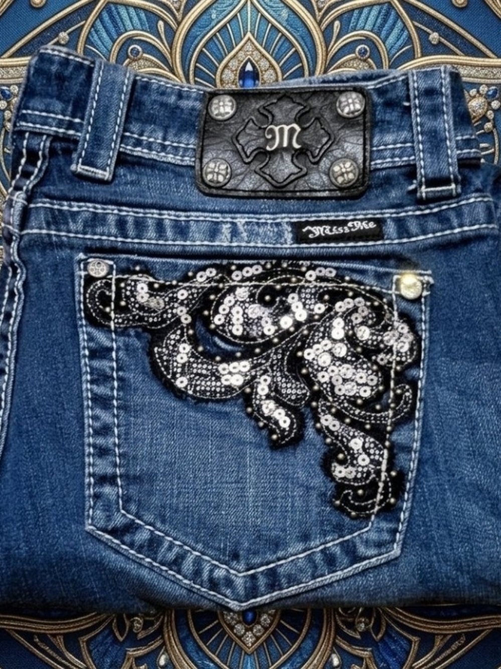 Miss Me Blue Bootcut Heavily Embelished Jeans. Size 31 Bootcut. Very Nice Jeans